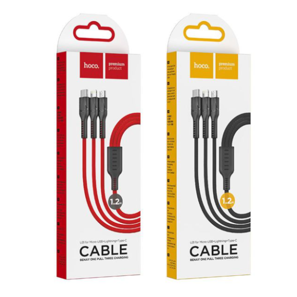 Hoco U31 Cable De Carga Con 3 Puertos, Lightning+Micro+Tipo-C