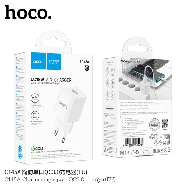Hoco C145A Cargador 18W QC3.0 (1A)