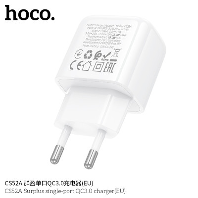 Hoco. CS52A Cargador 18W QC3.0