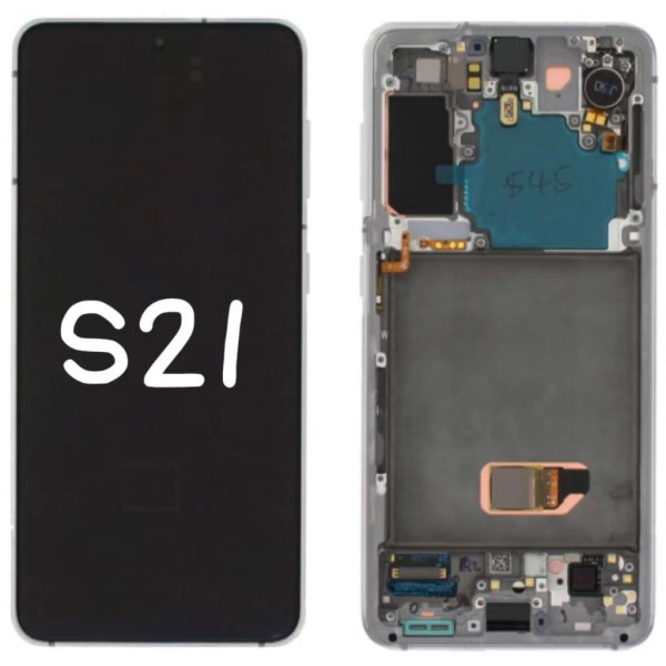 Pantalla Completa Original Servicepack Para Samsung S21 G991 Con Marco Blanco