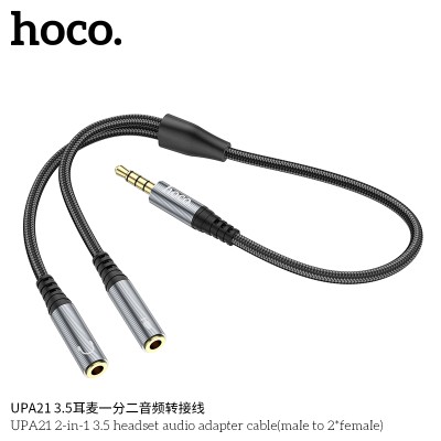 Hoco Upa21 Cable Adaptador De Audio Para Auriculares  2 En 1  3.5 (Macho A 2 * Hembra)