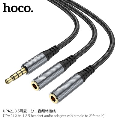 Hoco Upa21 Cable Adaptador De Audio Para Auriculares  2 En 1  3.5 (Macho A 2 * Hembra)