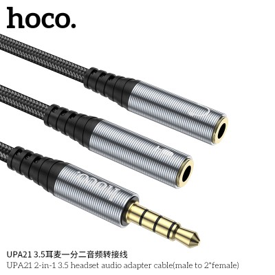 Hoco Upa21 Cable Adaptador De Audio Para Auriculares  2 En 1  3.5 (Macho A 2 * Hembra)