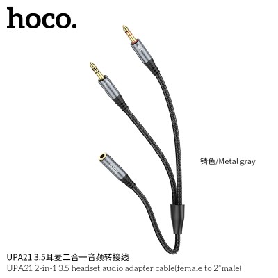 Hoco Upa21 Cable Adaptador De Audio Para Auriculares 2 En 1 3.5 Hembra A 2 Macho