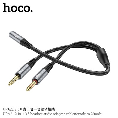 Hoco Upa21 Cable Adaptador De Audio Para Auriculares 2 En 1 3.5 Hembra A 2 Macho