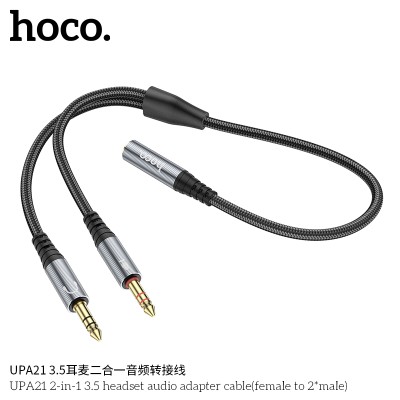 Hoco Upa21 Cable Adaptador De Audio Para Auriculares 2 En 1 3.5 Hembra A 2 Macho