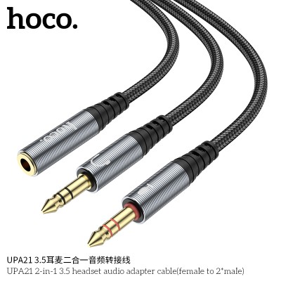 Hoco Upa21 Cable Adaptador De Audio Para Auriculares 2 En 1 3.5 Hembra A 2 Macho