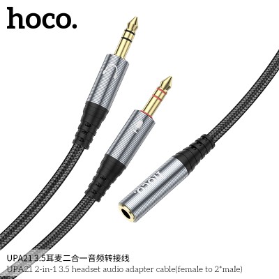 Hoco Upa21 Cable Adaptador De Audio Para Auriculares 2 En 1 3.5 Hembra A 2 Macho