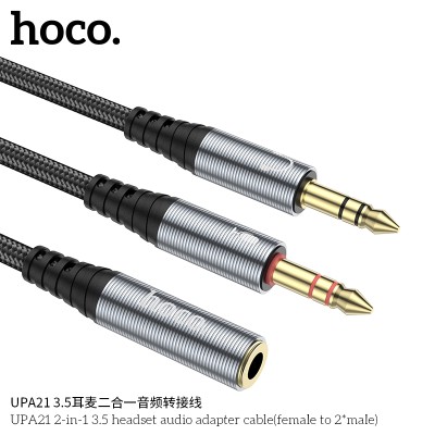 Hoco Upa21 Cable Adaptador De Audio Para Auriculares 2 En 1 3.5 Hembra A 2 Macho