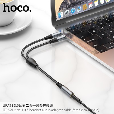 Hoco Upa21 Cable Adaptador De Audio Para Auriculares 2 En 1 3.5 Hembra A 2 Macho