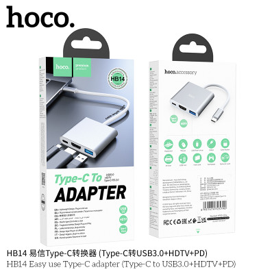 Hoco. HB14 Adaptador Type C 3iN1 (USB3.0+HDTV+PD) Hoco. HB14 Adaptador Type C 3iN1 (USB3.0+HDTV+PD)