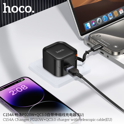 Hoco. C154A Cargador PD20W+QC3.0 Cable Retractil Hoco. C154A Cargador PD20W+QC3.0 Cable Retractil