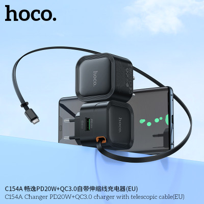 Hoco. C154A Cargador PD20W+QC3.0 Cable Retractil Hoco. C154A Cargador PD20W+QC3.0 Cable Retractil