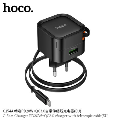 Hoco. C154A Cargador PD20W+QC3.0 Cable Retractil Hoco. C154A Cargador PD20W+QC3.0 Cable Retractil