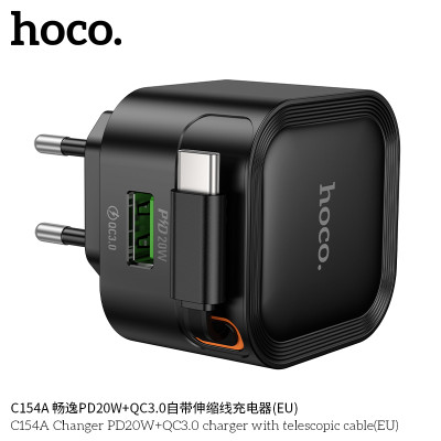 Hoco. C154A Cargador PD20W+QC3.0 Cable Retractil Hoco. C154A Cargador PD20W+QC3.0 Cable Retractil