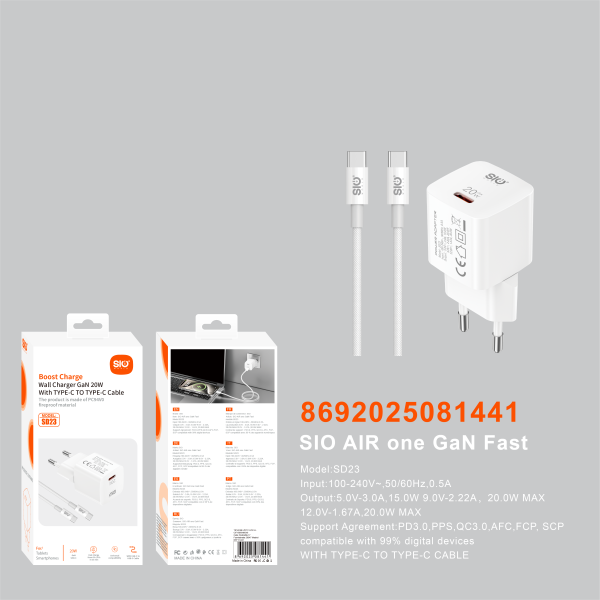 Sio SD23 Cargador Rapido Gan20W (C-C)