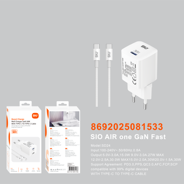 Sio SD24 Cargador Rapido Gan30W (C-C)