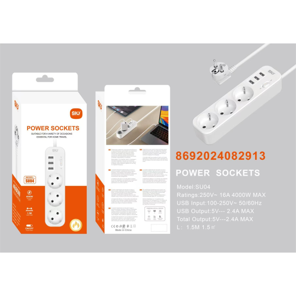 Sio SU04 Enchufe Pared Multiple (3A)