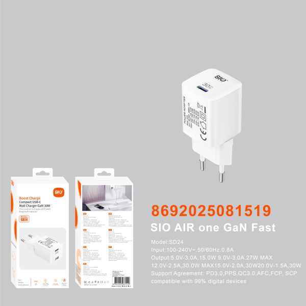 Sio SD24 Cargador Rapido Gan30W (1C)
