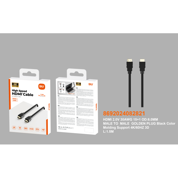 Sio SN-01 Cable HDMI 4k 1.5M
