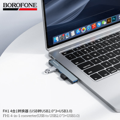 Borofone. FH1 Adaptador 4En1 (USB a USB2.0*3+USB3.0)
