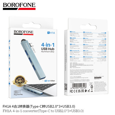 Borofone. FH1A Adaptador 4En1 (Type-C a USB2.0*3+USB3.0)