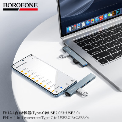 Borofone. FH1A Adaptador 4En1 (Type-C a USB2.0*3+USB3.0)