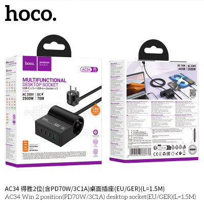 Hoco. HC34 Enchufe Escritorio Multi Tomas (PD70W/3C1A)