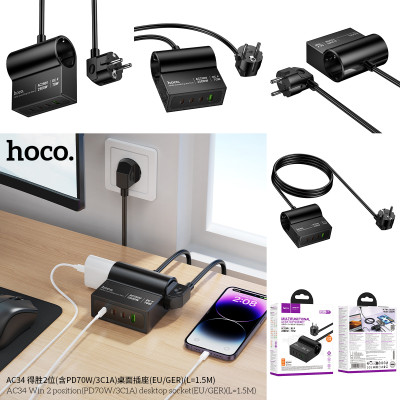 Hoco. HC34 Enchufe Escritorio Multi Tomas (PD70W/3C1A)
