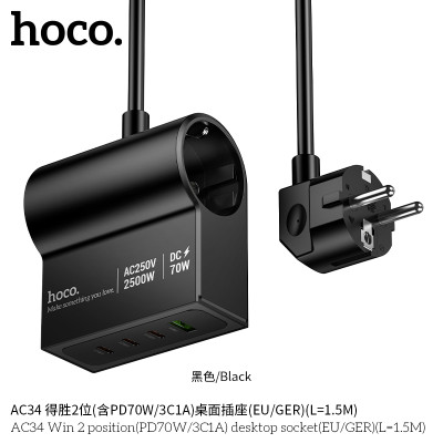 Hoco. HC34 Enchufe Escritorio Multi Tomas (PD70W/3C1A)
