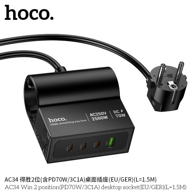 Hoco. HC34 Enchufe Escritorio Multi Tomas (PD70W/3C1A)