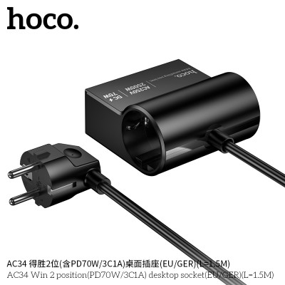 Hoco. HC34 Enchufe Escritorio Multi Tomas (PD70W/3C1A)