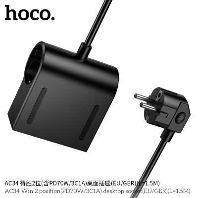 Hoco. HC34 Enchufe Escritorio Multi Tomas (PD70W/3C1A)