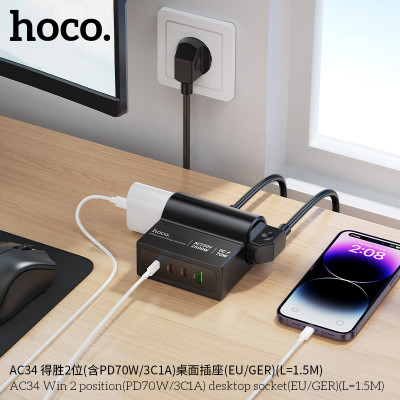 Hoco. HC34 Enchufe Escritorio Multi Tomas (PD70W/3C1A)
