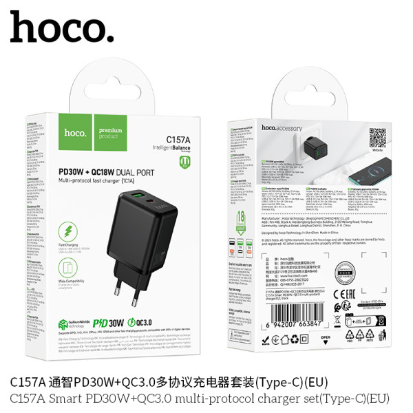 Hoco. C157A Cargador Multiprotocolo PD30W+QC3.0
