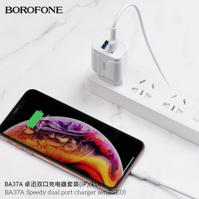 Borofone Ba37A Cargador Rapido Doble Usb Con Cable Lightning