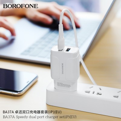 Borofone Ba37A Cargador Rapido Doble Usb Con Cable Lightning