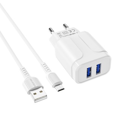 Borofone Ba37A Cargador Rapido Doble Usb Con Cable Micro Usb