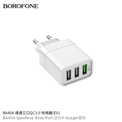 Borofone Ba40A Cargador Enchufe Tres Usb Qc 3.0