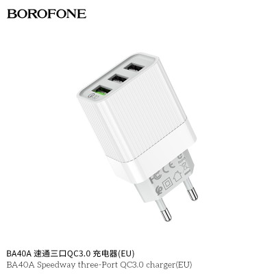 Borofone Ba40A Cargador Enchufe Tres Usb Qc 3.0