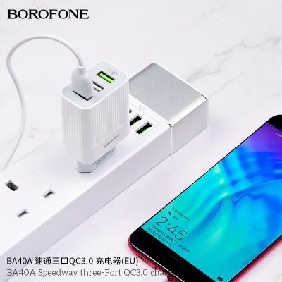 Borofone Ba40A Cargador Enchufe Tres Usb Qc 3.0