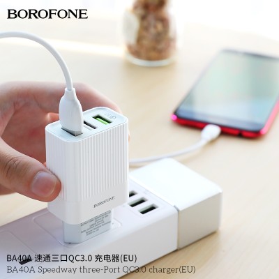 Borofone Ba40A Cargador Enchufe Tres Usb Qc 3.0