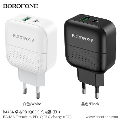 Borofone Ba46A Cargador Enchufe Rapido Pd 20W +Qc 3.0