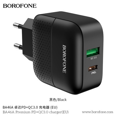 Borofone Ba46A Cargador Enchufe Rapido Pd 20W +Qc 3.0