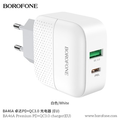 Borofone Ba46A Cargador Enchufe Rapido Pd 20W +Qc 3.0