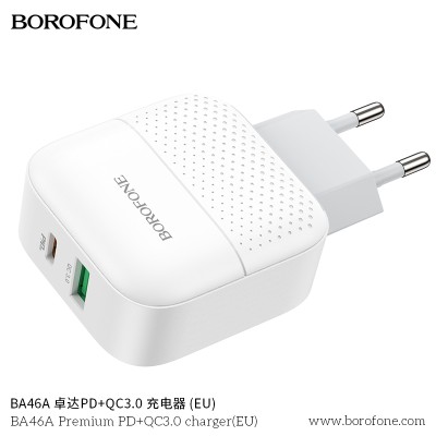 Borofone Ba46A Cargador Enchufe Rapido Pd 20W +Qc 3.0