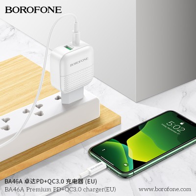 Borofone Ba46A Cargador Enchufe Rapido Pd 20W +Qc 3.0