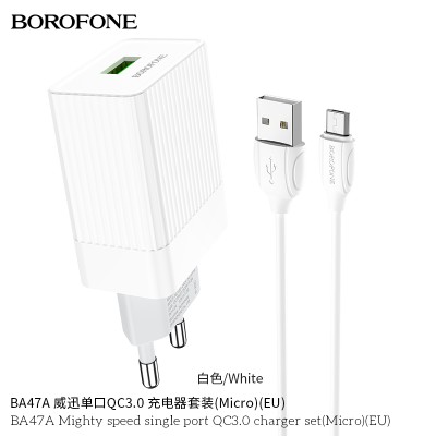 Borofone BA47A Carga Dor Rapido Qc 3.0Con Cable Micro Usb