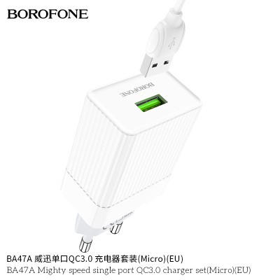 Borofone BA47A Carga Dor Rapido Qc 3.0Con Cable Micro Usb