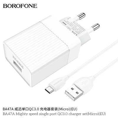 Borofone BA47A Carga Dor Rapido Qc 3.0Con Cable Micro Usb